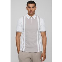 Slim Panelled Zip Neck Interlock Polo, Gris