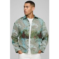 Sobrecamisa Regular Con Estampado De Tapiz, Azul