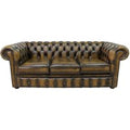 Chesterfield 3 Seater Antique Gold Leather Sofa Offer