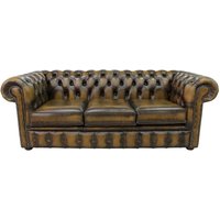 Chesterfield 3 Seater Antique Gold Leather Sofa Offer