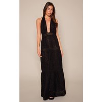 Femme Black Robe Longue Texturée À Col Licou Noir | Taille 42