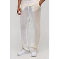 Pantalón Deportivo Holgado De Punto Calado Con Colores En Bloque, Beige