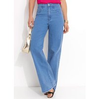 Calça Pantalona com Bolsos Jeans Claro