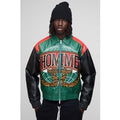Boxy Fit Homme Applique Pu Collared Bomber Jacket, Verde