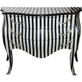 Casa Padrino Barock Kommode Schwarz/Weiss Streifen 122 cm mit silbernen Metallapplikationen - Antik Stil