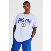 Oversize Boston T-Shirt im College-Stil - Grau - L, Grau