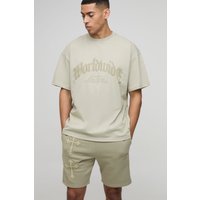 Conjunto Oversize De Pantalón Corto Y Camiseta Con Aplique De Cruz, Verde
