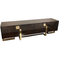 Casa Padrino luxury Art Deco TV cabinet dark brown / gold 220 x 50 x H. 60 cm - Noble TV cabinet with 4 doors - Art Deco Living Room Furniture