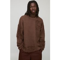 Oversized Textured Multi Patch Knitted Jumper, Brown