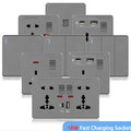 UK 13A with USB Type-c 18W Quick Charge Wall Power socket plug,Universal wall light switch Dual USB Electrical outlet AC110-250V
