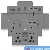 UK 13A with USB Type-c 18W Quick Charge Wall Power socket plug,Universal wall light switch Dual USB Electrical outlet AC110-250V