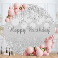 Aperturee Silver Glitter Happy Birthday Bokeh Circle Party Backdrops
