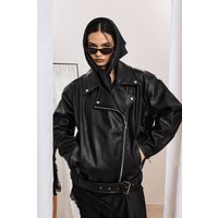 Chaqueta Motera Súper Oversize Con Cinturón, Negro