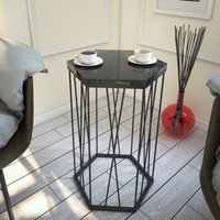 Cetrus Black Marble Effect Top Side Table with Metal Frame