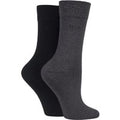 2 Pair Grey / Black Plain Bamboo Fibre Socks Ladies 4-8 Ladies - Elle