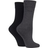 2 Pair Grey / Black Plain Bamboo Fibre Socks Ladies 4-8 Ladies - Elle
