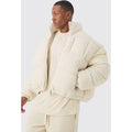 Chaqueta Acolchada De Borreguito Y Nailon Con Cuello Alto En Color Crudo, Cream