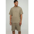 Oversized Peached Embossed Contrast Stitch T-Shirt & Dropped Crotch Shorts Set, Verde