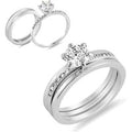 Swarovski Crystal Jewellery Set - Double Ring & Drop Earrings, Rhodium-Plated, Multi-Piece Gift Set | Wowcher
