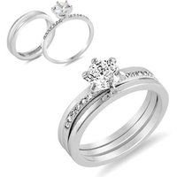 Swarovski Crystal Jewellery Set - Double Ring & Drop Earrings, Rhodium-Plated, Multi-Piece Gift Set | Wowcher