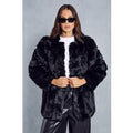 Womens Oversized Luxe Panelled Faux Fur Coat - black - 6, Black
