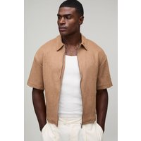 Oversized Faux Suede Boxy Shirt, Brown