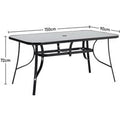 Rectangular Outdoor Dining Table with Tempered Glass Top and Parasol Hole