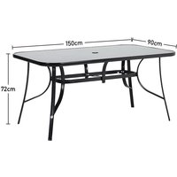 Rectangular Outdoor Dining Table with Tempered Glass Top and Parasol Hole