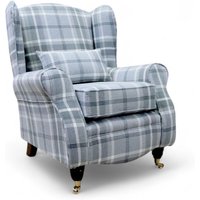 Sherlock Wingback Fireside High Back Armchair Balmoral Dove Grey Check P&amp;S