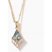 Kite Cut Natural Moss Agate Necklace Baguette Moissanite Wedding Pendant