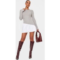 Ash Grey Brushed Rib Asymmetric Hem Shift Dress
