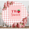 Two Sweet Pink Grid Round Birthday Backdrop For Girl - Aperturee