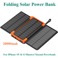 For IPhone 15 14 13 Huawei Xiaomi Poverbank 20000mAh Folding Solar Power Bank with 3 Solar Panel Qi Wireless Charger Powerbank