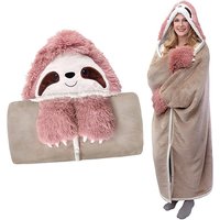 Unisex Black Fluffy Animal Hooded Wearable Blanket - Lightweight Summer Loungewear for All Genders | Wowcher