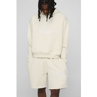 Chándal Oversize Man Recto De Pantalón Corto Y Sudadera Con Capucha, Beige