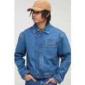 Chaqueta Vaquera Holgada Con Bordado Y Solapa Oculta, Azul
