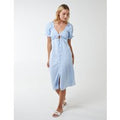 Gingham Milkmaid Cut Out Midi Dress - 10 / Light Blue
