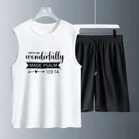 Men's vest suit Summer sleeveless printed Wonderfully Made tank Tops + shorts tracksuit set training suit set men 2 piece set