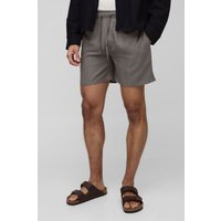 Pantalón Corto Holgado De Mezcla De Lino Con Cintura Elástica, Beige