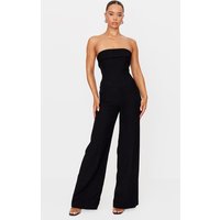 Premium Black Woven Bandeau Corset Straight Leg Jumpsuit