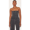 Washed Black Covered Button Longline Denim Top