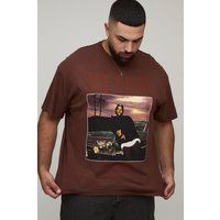 Plus Oversized Ice Cube License Print T-Shirt, Brown