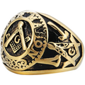 Sterling Silver with Yellow Gold Plated Freemason Signet Ring for Men