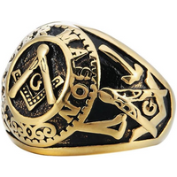 Sterling Silver with Yellow Gold Plated Freemason Signet Ring for Men