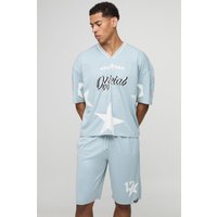 Oversized Official Star Varsity Mesh T-Shirt & Short Set, Gris