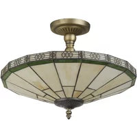Searchlight 4417-17 New York 2 Light Tiffany Glass Semi Flush Ceiling Light In Bronze