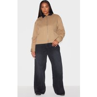 Plus Beige Contrast Collar Pocket Detail Trucker Jacket