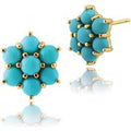 Floral Turquoise Cabochon Cluster Stud Earrings in 9ct Yellow Gold