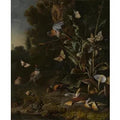 Melchior d'Hondecoeter, Birds, Butterflies and a Frog among Plants and Fungi Print