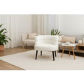 White Boucle Sherpa Fabric Armchair - Modern Compact Accent Sofa Chair with Solid Wood Legs | Wowcher